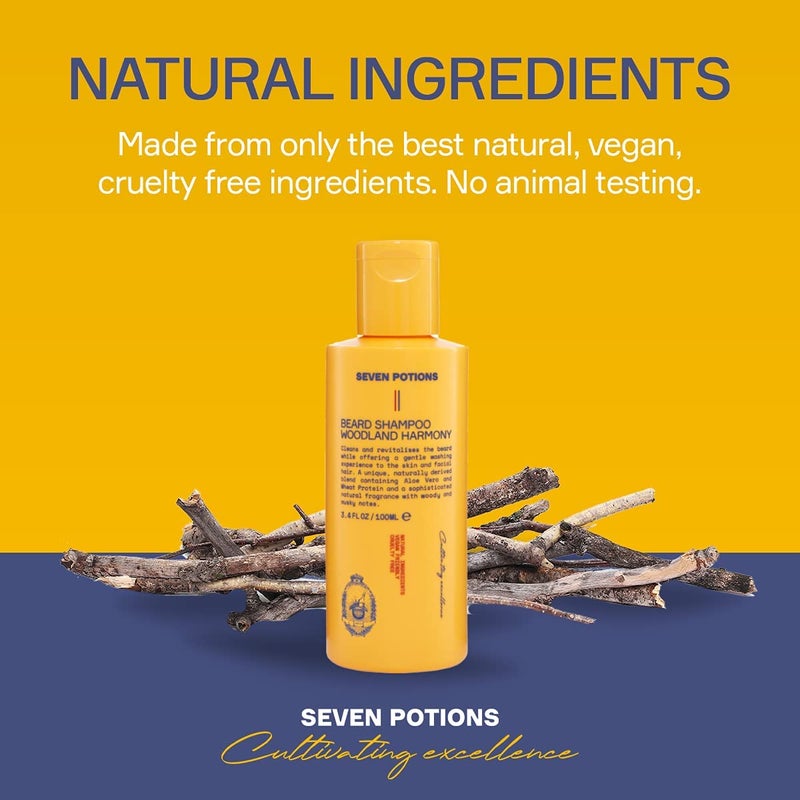 SEVEN POTIONS Beard Shampoo for Men â€” Gentle, Cleansing Wash for a Clean, Itch-Free Beard â€” Natural, Vegan, Cruelty-Free â€” (Woodland Harmony, 3.4 Fl Oz) - Image 4